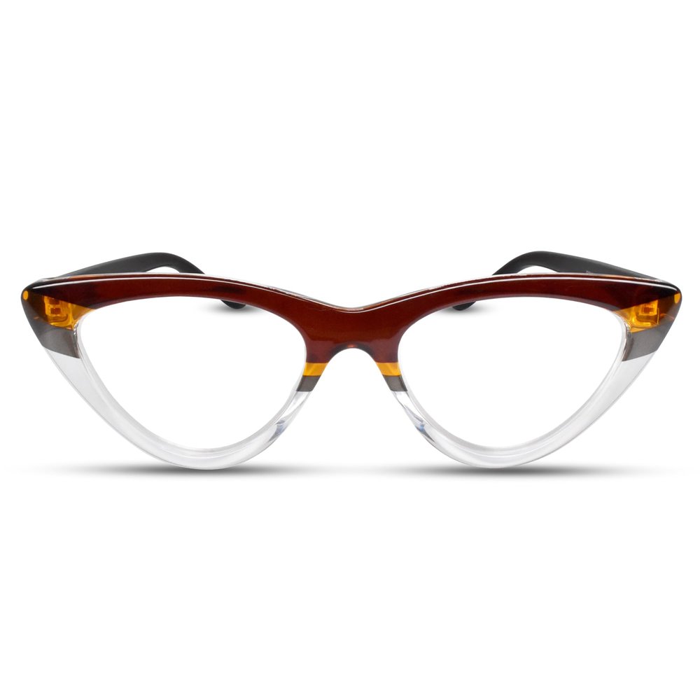 2SeeLife Premium Cat Eye Reading Glasses for Women NarrowMedium Fit, Sturdy Frame, Spring Hinges, Stylish Funky Readers, Brown Stripes, +2.00