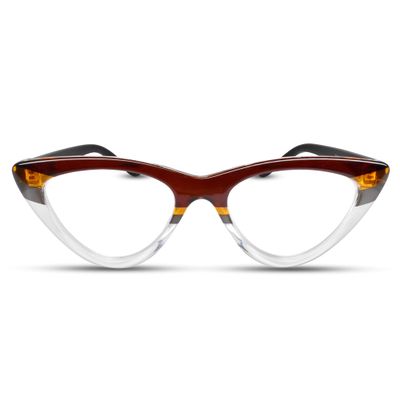 2SeeLife Premium Cat Eye Reading Glasses for Women NarrowMedium Fit, Sturdy Frame, Spring Hinges, Stylish Funky Readers, Brown Stripes, +2.50