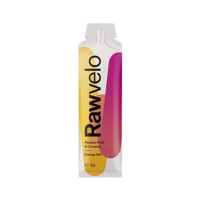 Rawvelo Energy Gels - Passionfruit & Coconut - Vegan & Natural Cycling, Hiking, Running Gels with 20g Carbohydrates - Sustained Energy Release, Natural Sugars - 6x50g