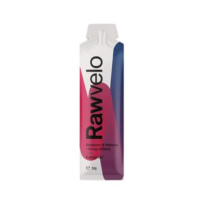 Rawvelo Energy Gels - Blueberry & Hibiscus - Vegan & Natural Cycling, Hiking, Running Gels with 20g Carbohydrates & 50mg Natural Caffeine - Sustained Energy Release, Natural Sugars - 20x50g