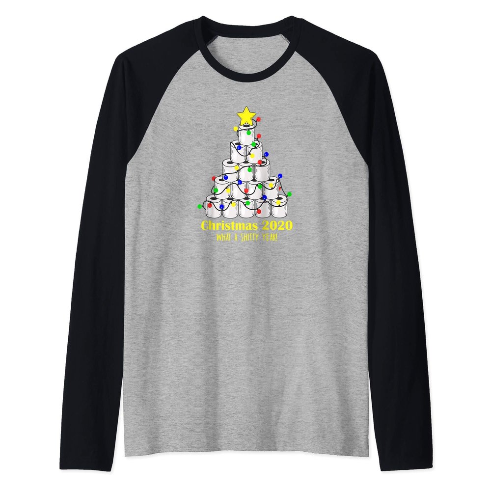 Toilet Paper Christmas Tree 2020 Shitty Year Gift Raglan Baseball Tee