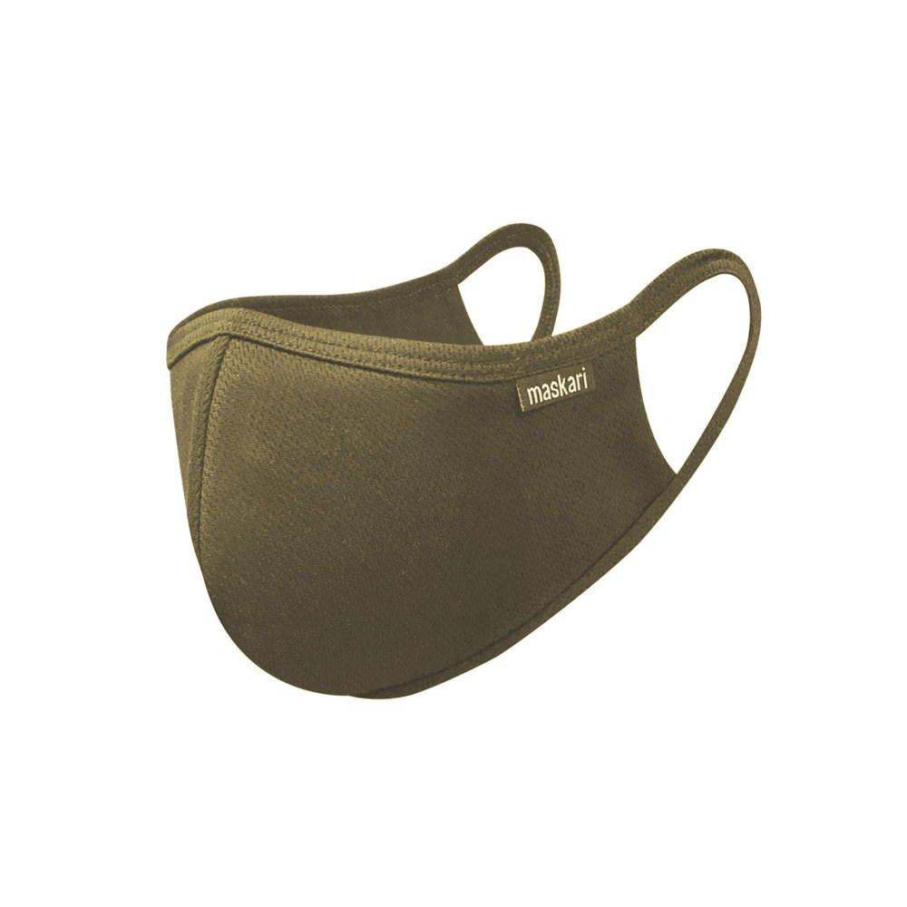 Maskari Khaki Green Reusable Face Mask | Face Masks Washable UK | 3 Layer Mens Face Mask | HeiQ Viroblock | Breathable Face Mask | Sporty | Advanced 1 Pack, Large
