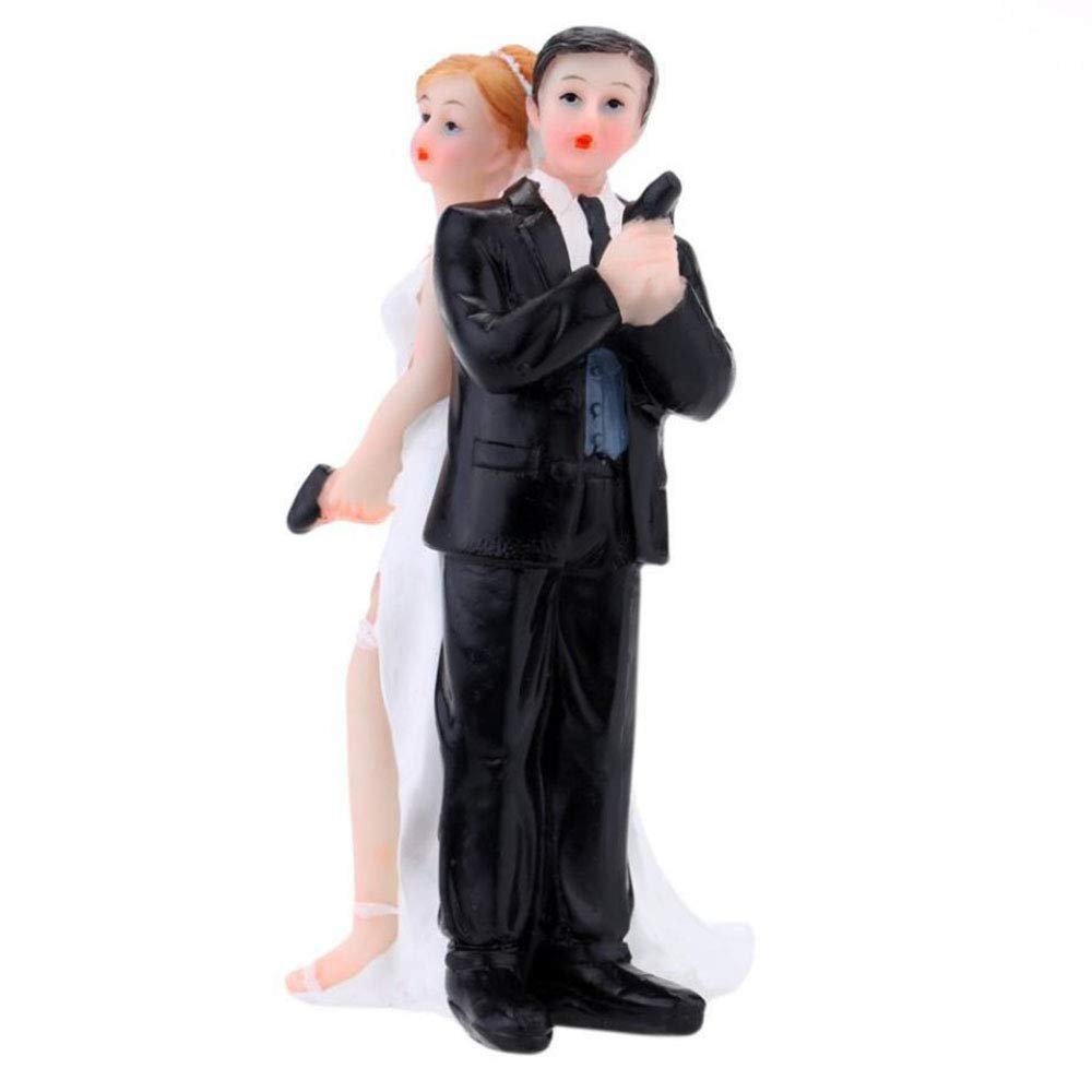 Wedding Cake Topper, Funny Bride Groom Hold Gun wedding Couple Figurines, Wedding and Engagement Wedding Party Decorations Gifts (Bride Groom With Gun)