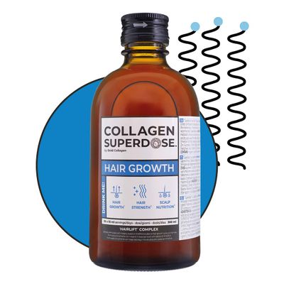 COLLAGEN SUPERDOSE BY GOLD COLLAGEN Hair Growth - Biotin Hair Growth Marine Collagen Supplements for Women & Men with Vitamin C, Hyaluronic Acid and Natural Keratin Hair Treatment, Skin, Nails, 300 ml