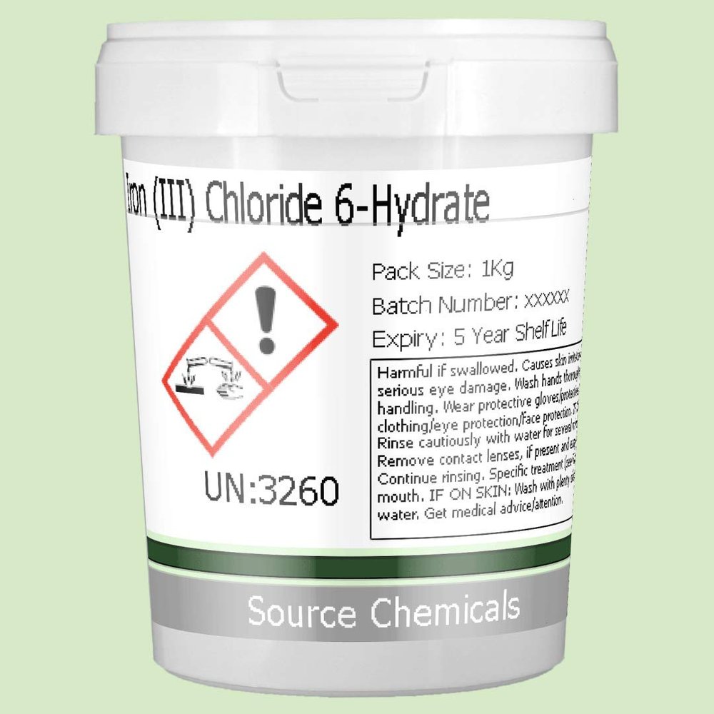 Iron (III) Chloride 6-Hydrate (Ferric Chloride) 1kg Including Tracked Delivery