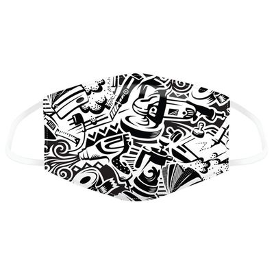 Black and White Graffiti Design Reusable Cotton Face Mask Covering Double Protection Washable - Large Adult Size