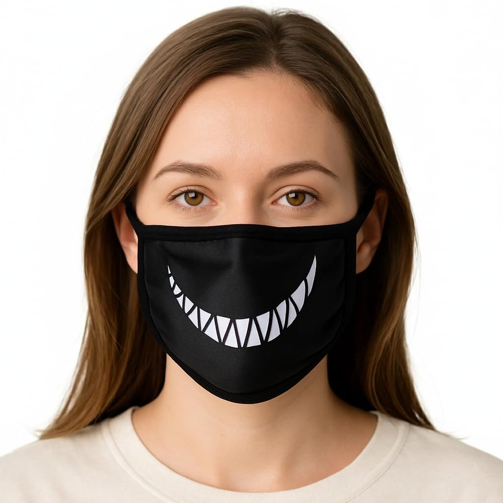 Komonee Adults Face Mask Washable Reusable Trendy Dustproof Shark Teeth Cloth Mouth Cover Covering For Boys Girls Outdoors Indoors Childrens School Protection