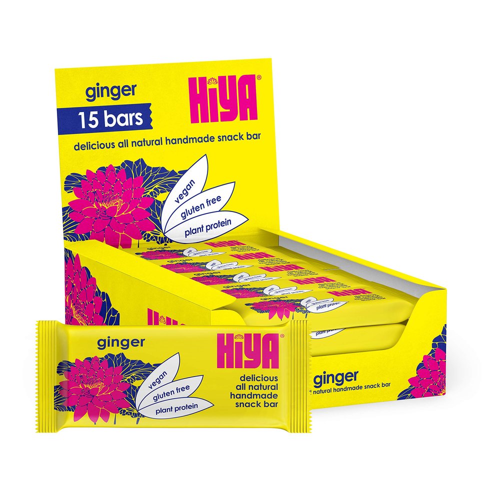 Hiya Snack Bars, All Natural, Vegan, High Fibre, Gluten Free, Low GI, Chickpea Based (Ginger, 15 bar box)