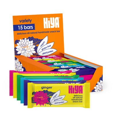 Hiya Snack Bars, Vegan, Gluten Free, High Fibre, Chickpea Based (15 bar variety box)