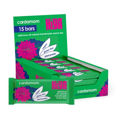 Hiya Snack Bars, All Natural, Vegan, High Fibre, Gluten Free, Low GI, Chickpea Based (Cardamom, 15 bar box)