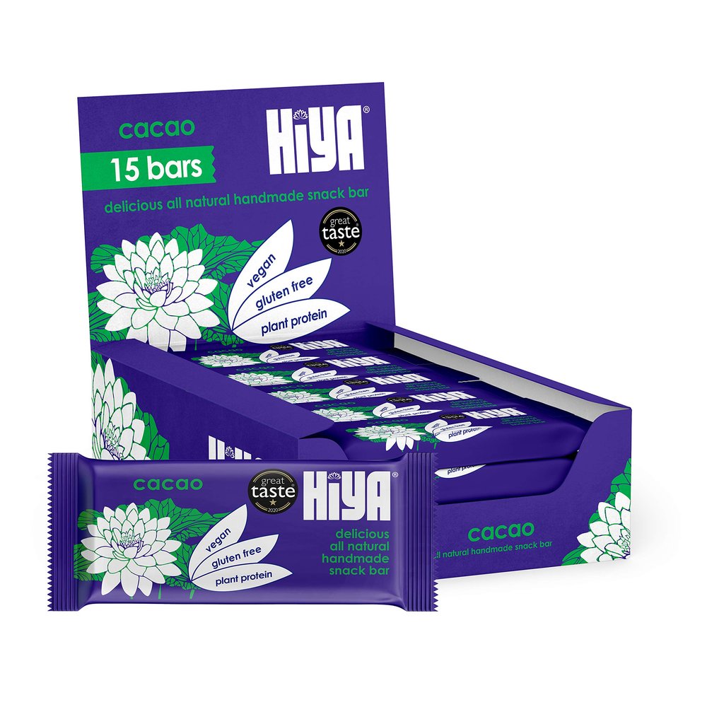 Hiya Snack Bars, All Natural, Vegan, High Fibre, Gluten Free, Low GI, Chickpea Based (Cacao, 15 bar box)