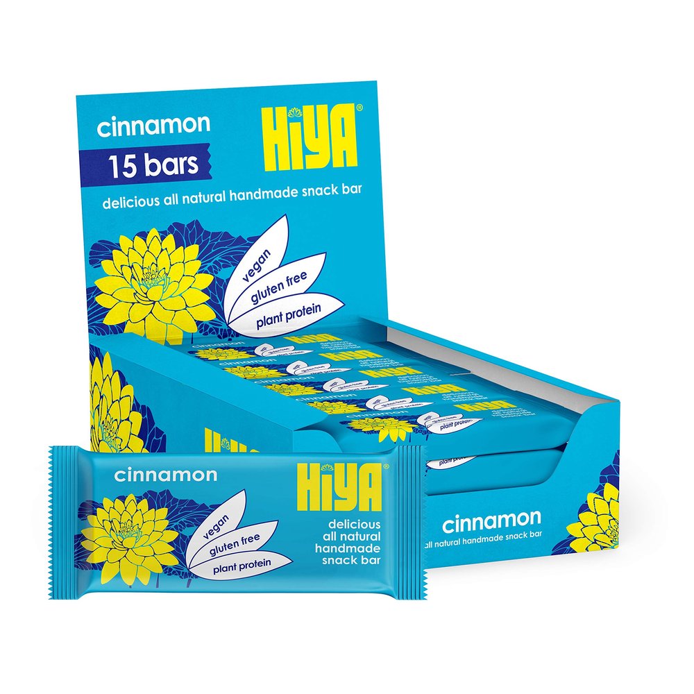 Hiya Snack Bars, All Natural, Vegan, High Fibre, Gluten Free, Low GI, Chickpea Based (Cinnamon, 15 bar box)