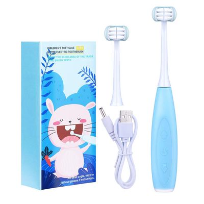 Electric Toothbrush Children, 3D Stereo Brush Head for Full Tooth & Mouth Cavity, Rechargeable Waterproof, Large Angled Bristles Clean Every Tooth Children for Over 4 Years (Blue)