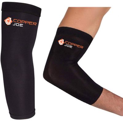 2 Pack - Copper Joe Compression Recovery Elbow Sleeve - Highest Copper Content Elbow Brace for Arthritis, Golfers or Tennis Elbow, Tendonitis. Elbow Arm Sleeves Fit for Men and Women (Large)