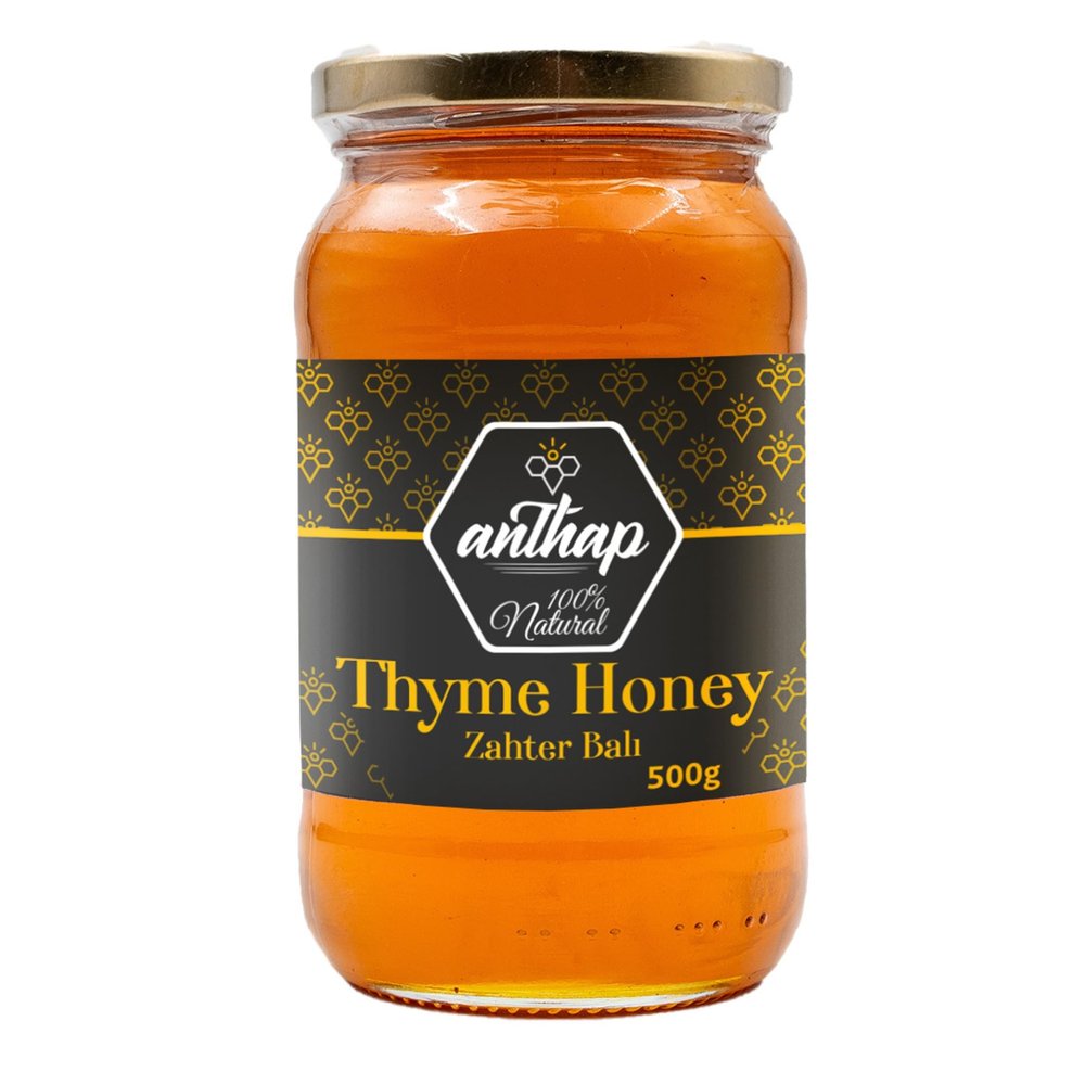 Anthap 100% Natural Mountain Thyme/Zahter Honey, Raw, Rich, Aromatic Flavor, Pure Mountain, Rich in Antioxidants, Perfect for Tea, Baking & Recipes, 500g