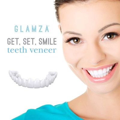 2 Pcs Cosmetic Teeth Instant Perfect Smile Veneers Top and Bottom, Temporary Dentures Fake Braces Teeth Cosmetic Dental Veneers for Man and Women, One Size Fit Most