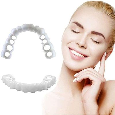 2 Pairs Cosmetic Teeth Veneers Fake Teeth Braces, Instant Perfect Smile Dentures Comfort Fit Flex Teeth, No Pain No Drilling Improve Your Smile in Minutes at Home