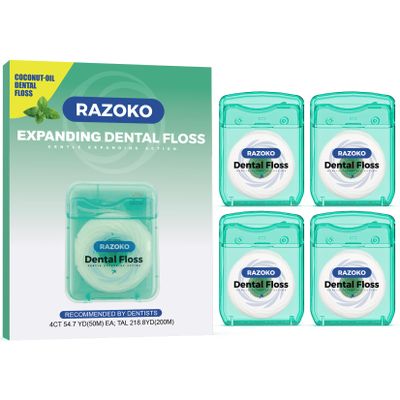 Coconut Oil Dental Floss Expanding Dental Floss (55 Yards, 4 Count) - Mint Flavor