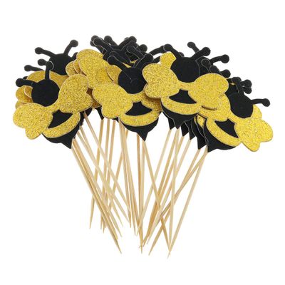 E-outstanding Honeybee Cupcake Topper 30PCS Glitter Glitter Bumble Bee Cupcake Toppers for Birthday Party Baby Shower Wedding Cake Food Decoration Supplies