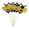 E-outstanding Honeybee Cupcake Topper 30PCS Glitter Glitter Bumble Bee Cupcake Toppers for Birthday Party Baby Shower Wedding Cake Food Decoration Supplies view 3