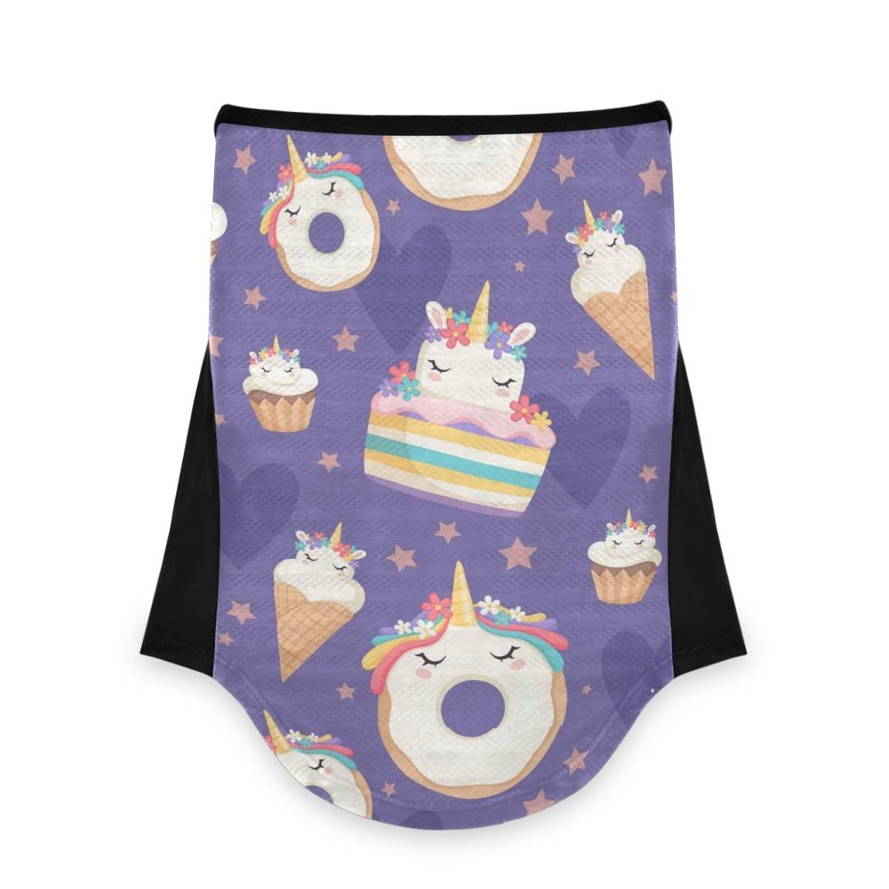 AJINGA Face Coverings Bandana Ear Loops StylishUnicorn Dessert Magic Cupcakes Sweets Waffle Cone Women Neck Gaiters for Dust Wind Motorcycle Men