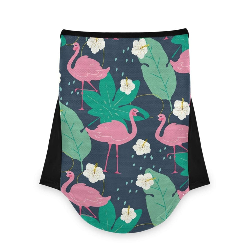 AJINGA Face Coverings Bandana Ear Loops StylishPink Flamingo Green Leave White Flower Women Neck Gaiters for Dust Wind Motorcycle Men