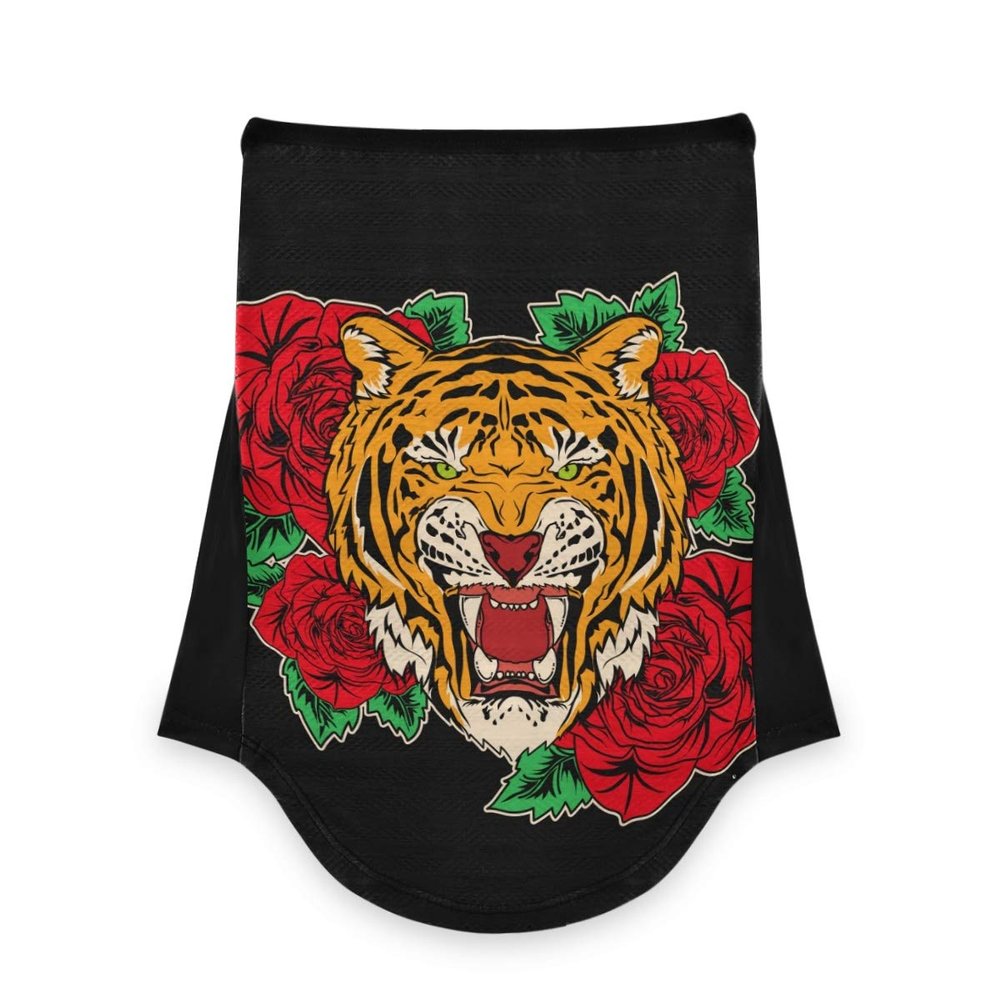 AJINGA Face Coverings Bandana Ear Loops StylishTiger Rose Premium Women Neck Gaiters for Dust Wind Motorcycle Men