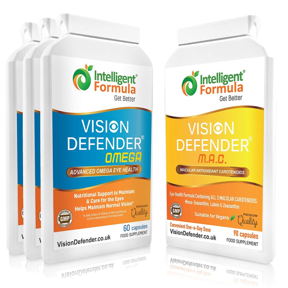 Vision Defender Eye Vitamins Supplement: Everyday General Eye-Health Bundle Containing 2 Products: MAC & Omega (90 Days Supply). Includes Carotenoids Lutein, Zeaxanthin, Omega-3 (DHA, EPA). Made in UK