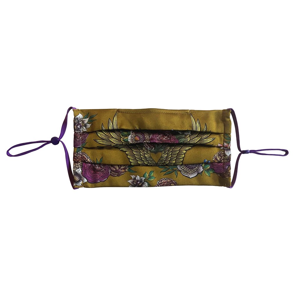 Anuschka Silk Face Masks - Comfortable Double-Layered Pleated Design - Reusable, Breathable & Adjustable - Angel Wings