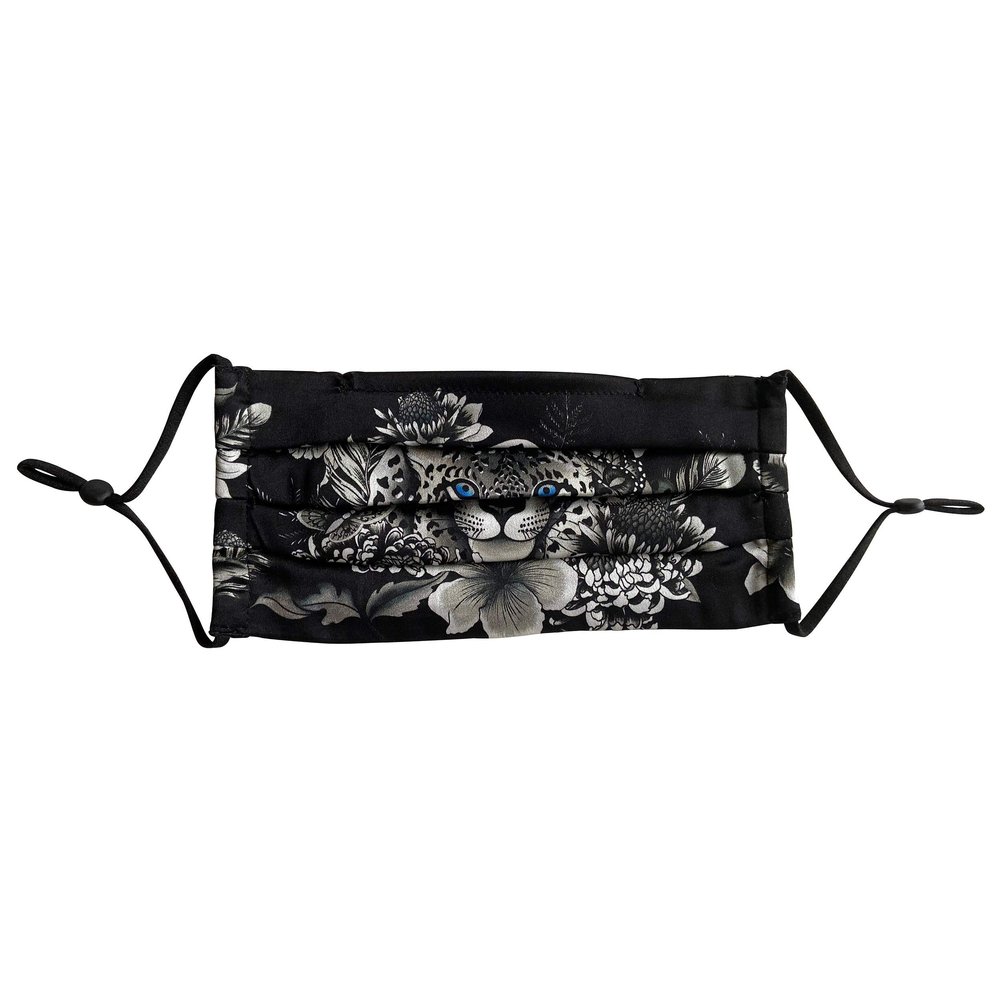 Anuschka Silk Face Masks - Comfortable Double-Layered Pleated Design - Reusable, Breathable & Adjustable - Cleopatra's Leopard