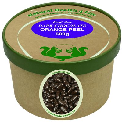 Natural Health 4 Life Dark Chocolate Orange Peel 500g  Real Orange Peel Coated in Dark Chocolate  Gluten Free Snack in Recyclable Tub  Made in the UK
