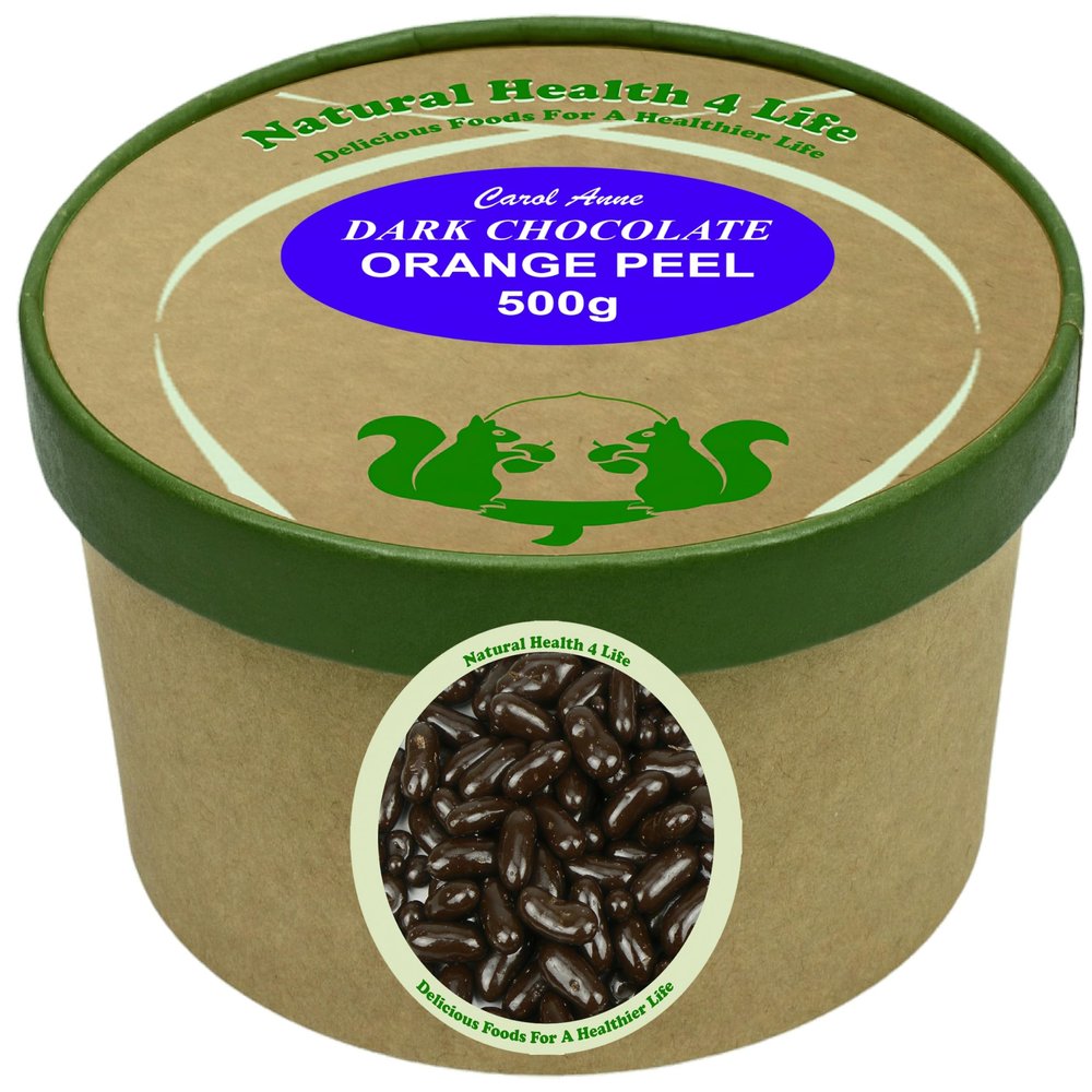 Natural Health 4 Life Dark Chocolate Orange Peel 500g  Real Orange Peel Coated in Dark Chocolate  Gluten Free Snack in Recyclable Tub  Made in the UK