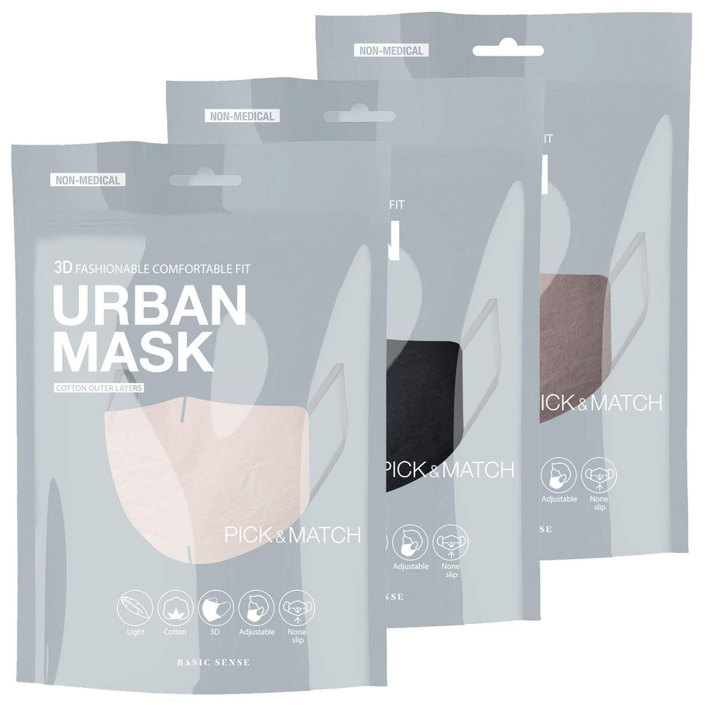 Basic Sense 3 Packs 100% Cotton Washable Reusable Skin Friendly Plain Face Coverings Masks (Grey 3 Pack)