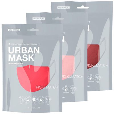 Basic Sense 3 Packs 100% Cotton Washable Reusable Skin Friendly Plain Face Coverings Masks (Pink 3 Pack)