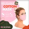 Basic Sense 3 Packs 100% Cotton Washable Reusable Skin Friendly Plain Face Coverings Masks (Pink 3 Pack) view 3