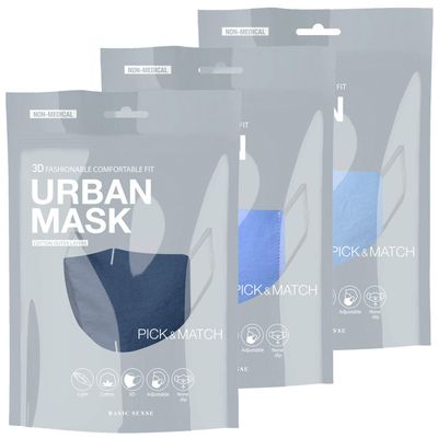 Basic Sense 3 Packs 100% Cotton Washable Reusable Skin Friendly Plain Face Coverings Masks (Blue 3 Pack)