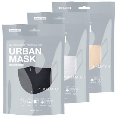 Basic Sense 3 Packs 100% Cotton Washable Reusable Skin Friendly Plain Face Coverings Masks (Black & White 3 Pack)