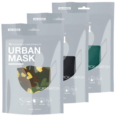 Basic Sense 3 Packs 100% Cotton Washable Reusable Skin Friendly Plain Face Coverings Masks (Camo 3 Pack)