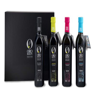 Oro Bailn - Deluxe Case 4x500ml - Extra Virgin Olive Oil - Varieties: Picual, Arbequina, Hojiblanca and Frantoio