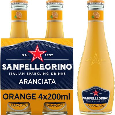 San Pellegrino Italian Sparkling Drinks Classic Taste Orange Glass 4x200ml