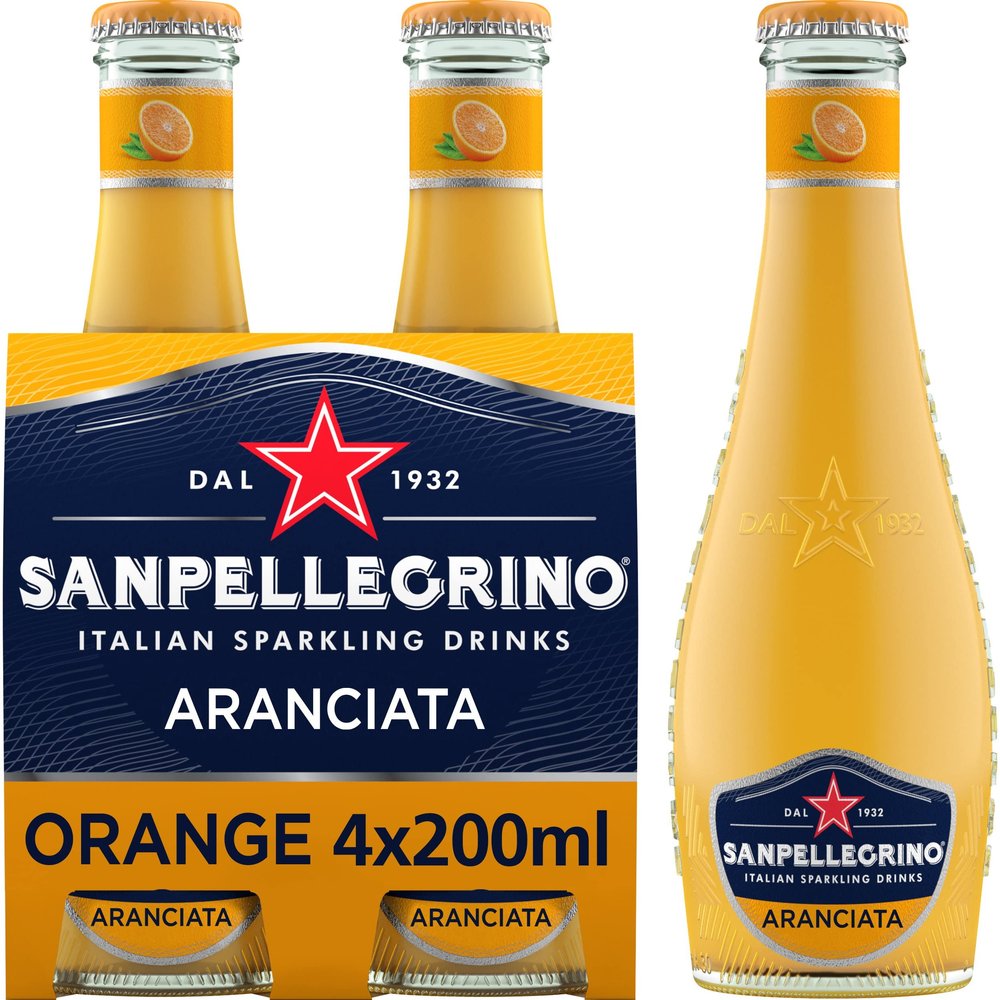 San Pellegrino Italian Sparkling Drinks Classic Taste Orange Glass 4x200ml