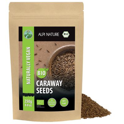 Alpi Nature Organic Caraway Seeds 250g 8.8 oz, Whole Caraway Seeds for Cooking and Baking