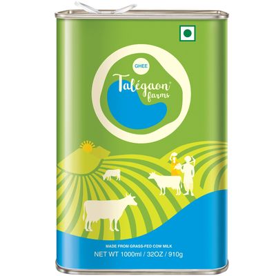 Talegaon Farms Pure Cow Ghee | Vedic Bilona Method | Glass Bottle | Traditional Quark Fired | Premium Artisan Desi-Ghee | Diet Friendly | No Additional Preservatives (1 Litre