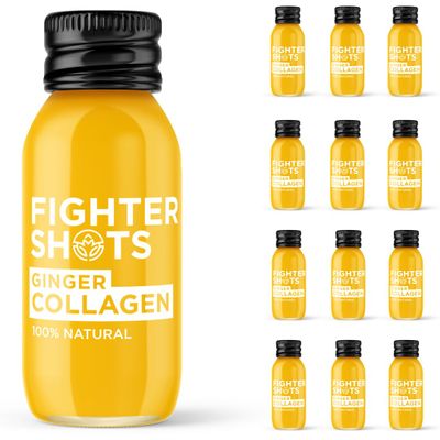 Fighter Shots Ginger Marine Collagen Shots (12x60ml) | Healthier Skin and Hair | 100% Natural | Perfect Morning/Post Workout Pick Me Up | No Preservatives | Fresh & Fiery Ginger Shots