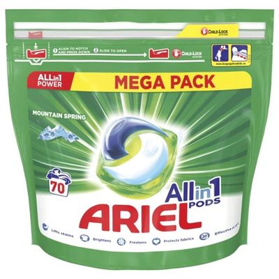 Ariel Detergent All in 1 Washing Pods Mountain Spring, 70-Piece