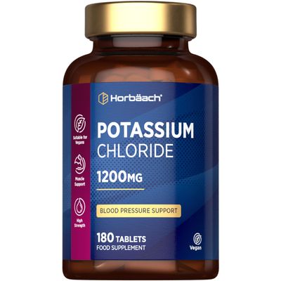 Potassium Supplement 1200mg | High Bioavailability | 180 Vegan Tablets | 624mg of Potassium & 564mg of Chloride | Suitable for Vegans & Vegetarians | by Horbaach