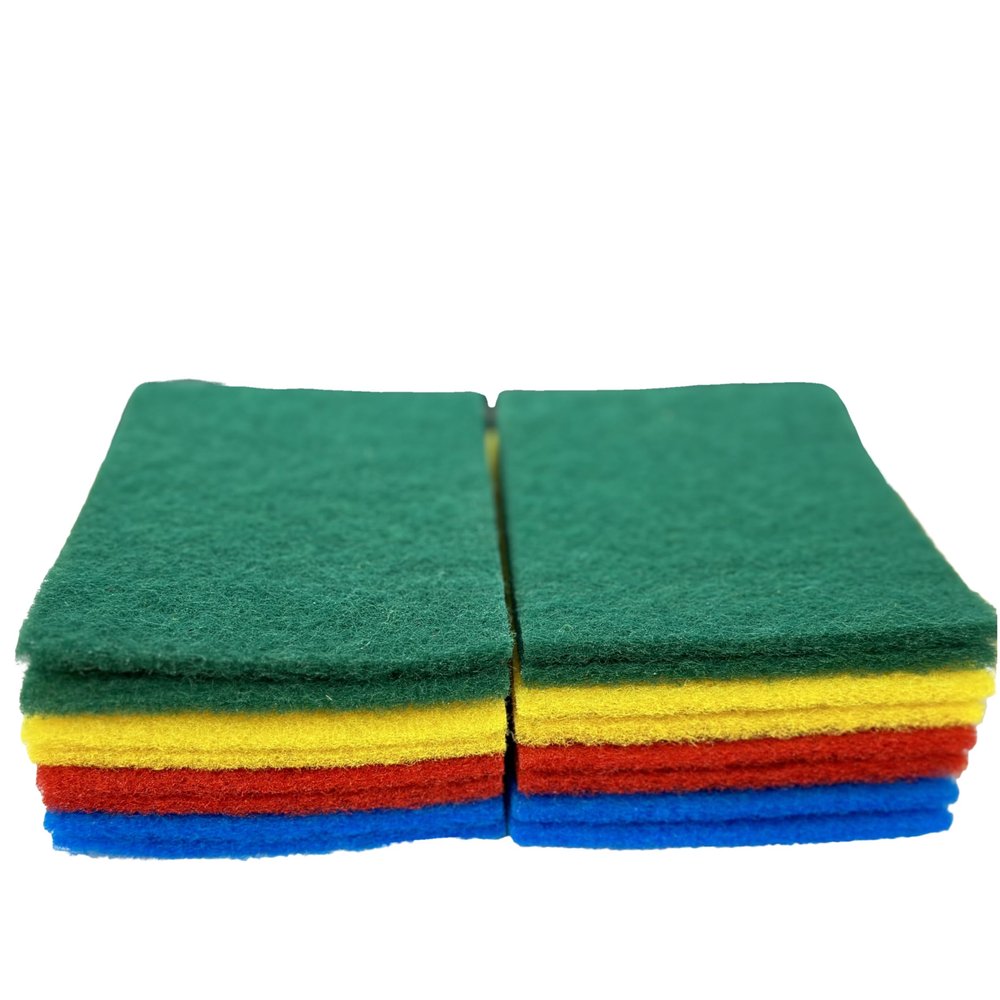 16 Coloured Scouring Pads | 2 Packs of 8 Sponges | Flat Scouring Pad Classic Cleaning Sponge & Scourer Pads