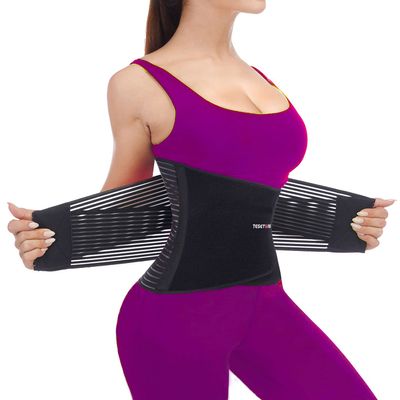 TESETON Back Wrap for Men & Women, Brace Belt Plus Size,Breathable Lumbar Support for Scoliosis, Waist Relax Lower Back Pain, Sciatica Pain Relief with 8 reinforced Bones 02 Black-XL