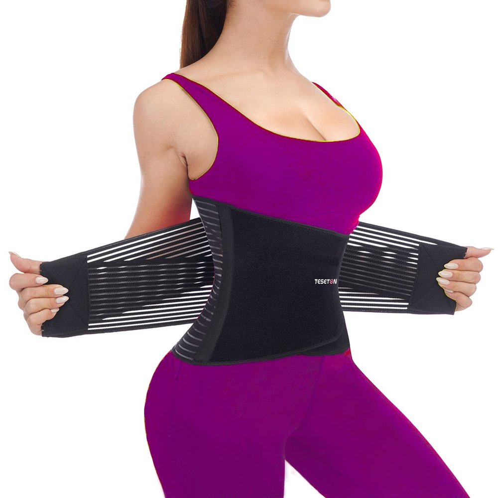 TESETON Back Wrap for Men & Women, Brace Belt Plus Size,Breathable Lumbar Support for Scoliosis, Waist Relax Lower Back Pain, Sciatica Pain Relief with 8 reinforced Bones 02 Black-XL
