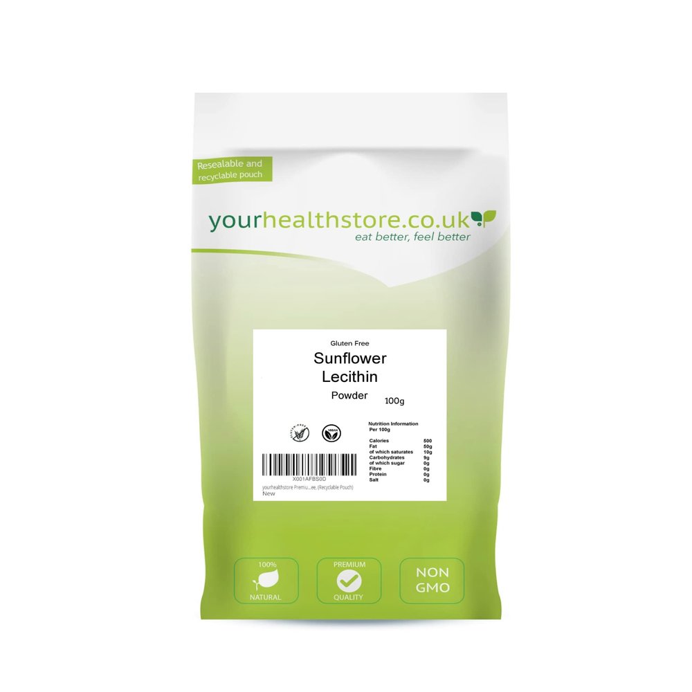 Sunflower Lecithin Powder 100g by yourhealthstore, Non GMO, Gluten Free, (Resealable and Recyclable Pouch)